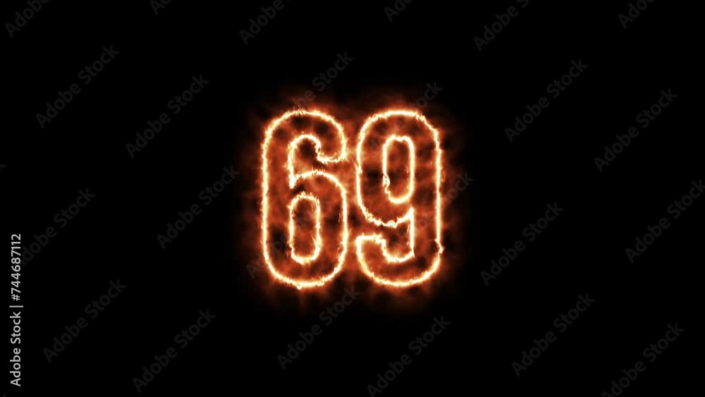 Number 69 fire Animation on a black background. Number Sixty Nine is burning in flames Animation on Isolated Black Background Number 69 fire Animation on a black background. Number Sixty Nine is burning in flames Animation on Isolated Black Background