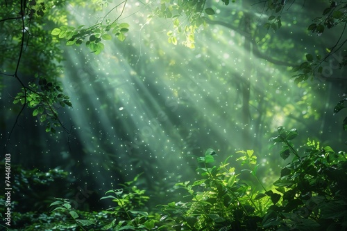 Sun rays shining through forest 