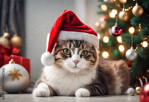 cat and christmas tree