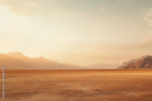 minimalists landscape ai photography, empty desert wasteland at golden hour