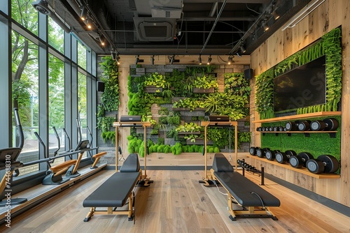 interior of modern gym  gym interior with large windows