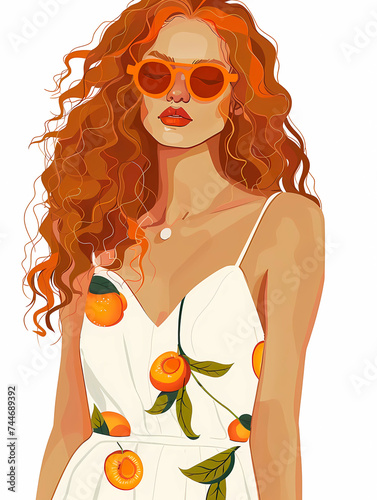Beautiful young woman with long curly hair and sunglasses.