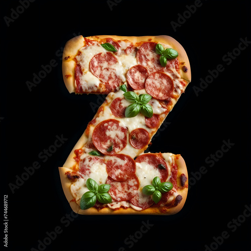Alphabet Z made from pizza on black background, Generative AI