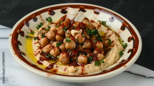 Hummus on plate closeup view - Delicious and Refreshing Cold Vegetarian Appetizers