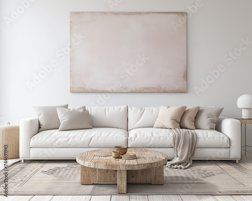 pink and white modern comfortable interior, girly, dusty rose and white concept design for livingroom photo