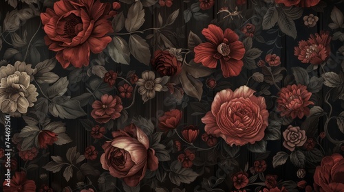 a bordo colour wallpaper with dark flowers
 photo
