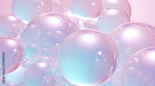 Abstract background with soft bubbles in pink and blue light. Holographic bubbles backdrop.