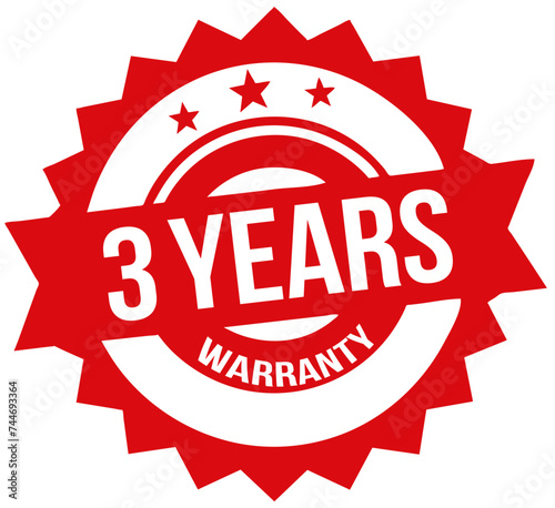Red 3 years Warranty rubber stamp label, warranty badge photo