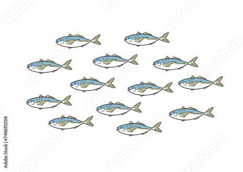 魚の鯵のたくさんで泳ぐイラスト素材
