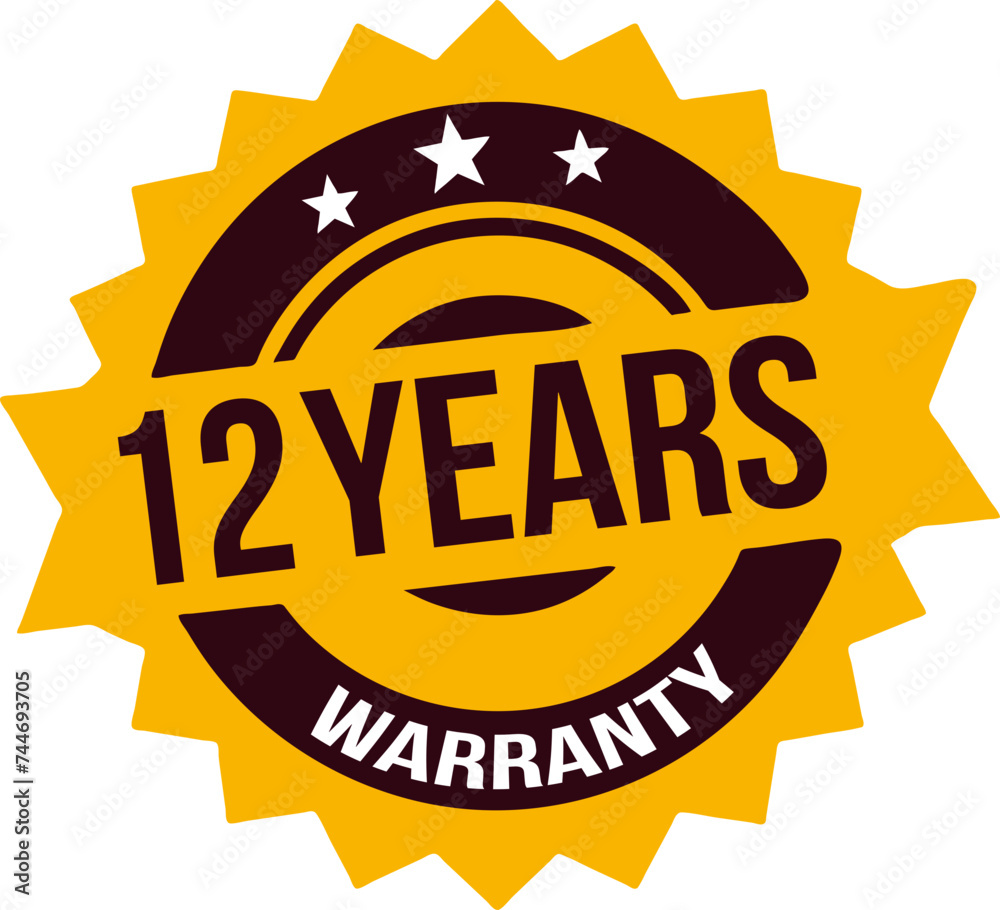 12 years Warranty rubber stamp label, warranty badge 12 years Warranty rubber stamp label, warranty badge