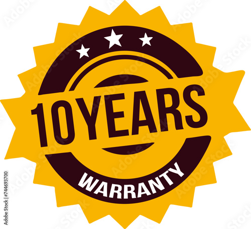 10 years Warranty rubber stamp label, warranty badge