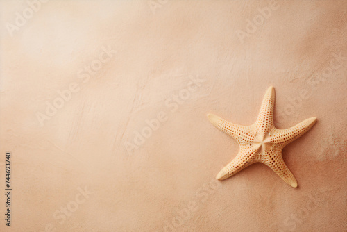 Travel concept with starfish on sand background