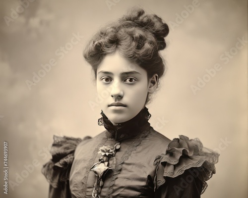 Vintage Portrait of Young Spanish Noblewoman Black and White Photography