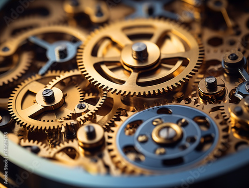 Macro photography captures the texture and tiny details of interconnected mechanical gears.