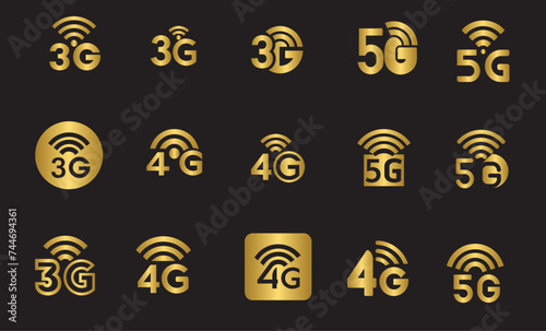 Golden 3G, 4G and 5G icon symbol signs