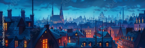 Night City Landscape Background Panorama Concept Drawing image HD Print 15232x5120 pixels. Neo Game Art V10 32