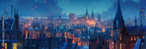 Night City Landscape Background Panorama Concept Drawing image HD Print 15232x5120 pixels. Neo Game Art V10 28