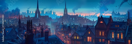 Night City Landscape Background Panorama Concept Drawing image HD Print 15232x5120 pixels. Neo Game Art V10 17