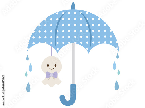 梅雨_てるてる坊主がぶら下がった傘 photo