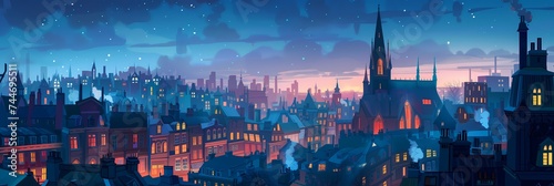 Night City Landscape Background Panorama Concept Drawing image HD Print 15232x5120 pixels. Neo Game Art V10 10