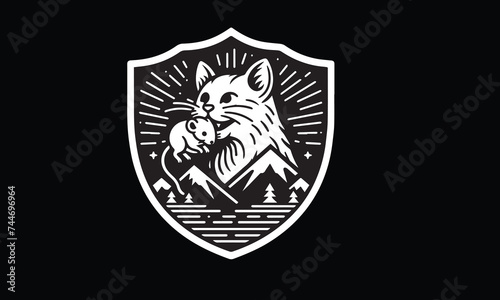 Cat eating mouse logo design  