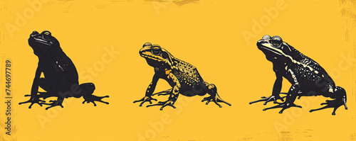 Frog Retro-inspired 4k silhouette of diverse amphibians, high contrast, no background for clean aesthetics