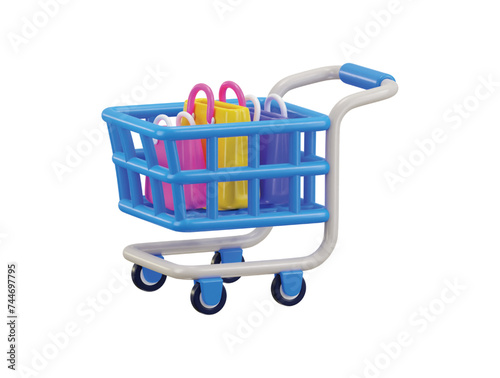 shopping trolley icon 3d rendering vector illustration