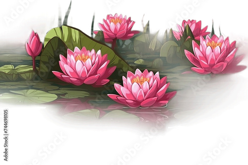 Beautiful pink lotus or water lily in pond transparent background. Generative AI  