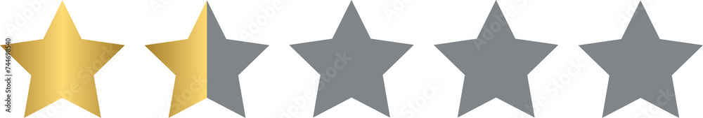 Product rating or customer review with gold stars and half star, 1.5 rating stars Product rating or customer review with gold stars and half star, 1.5 rating stars