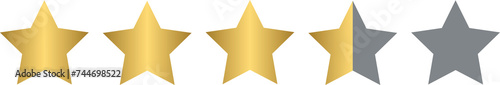 Product rating or customer review with gold stars and half star  3.5 rating stars