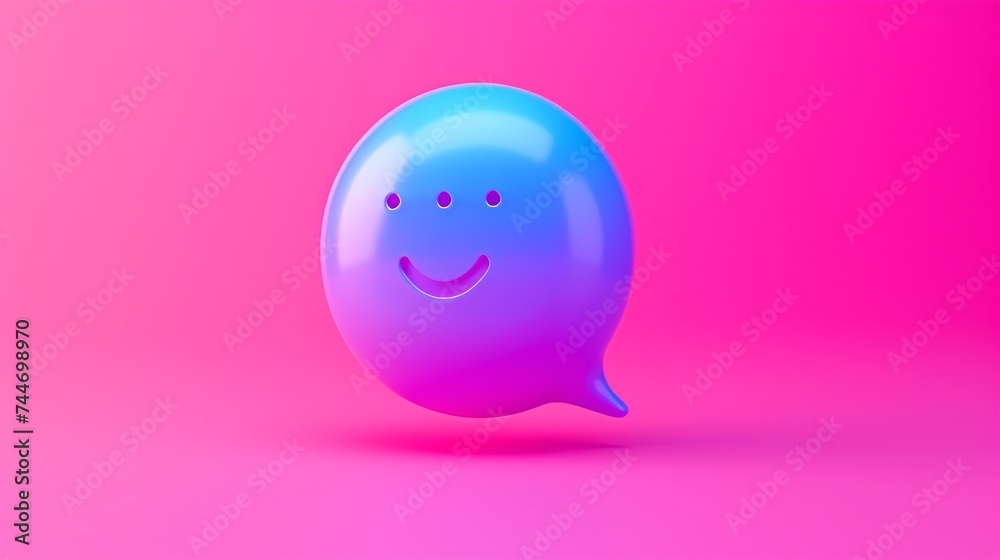 A 3D dialogue box with checkmark for online platform gallery, social media comment emoji message, and chat icons. A 3D dialogue box with checkmark for online platform gallery, social media comment emoji message, and chat icons.