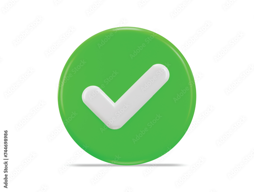 right mark icon with rounded button 3d rendering vector illustration right mark icon with rounded button 3d rendering vector illustration