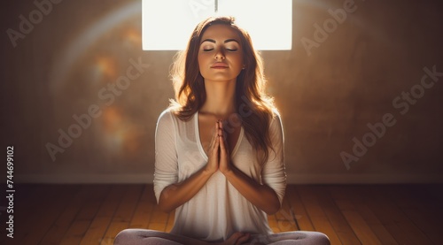 Blissful Yoga Meditation Woman in Shoni Mudra Pose