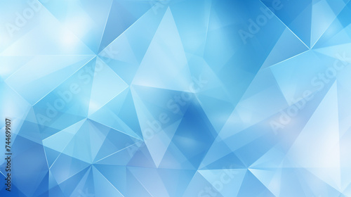 Modern abstract blue background design with layers of textured white transparent material in triangle diamond and squares shapes in random geometric pattern, generative AI