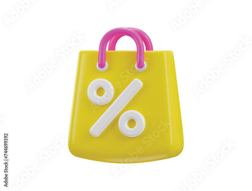 shopping beg with discount sign concept of online shopping icon 3d rendering vector illustration