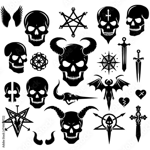 skull and swords icon set