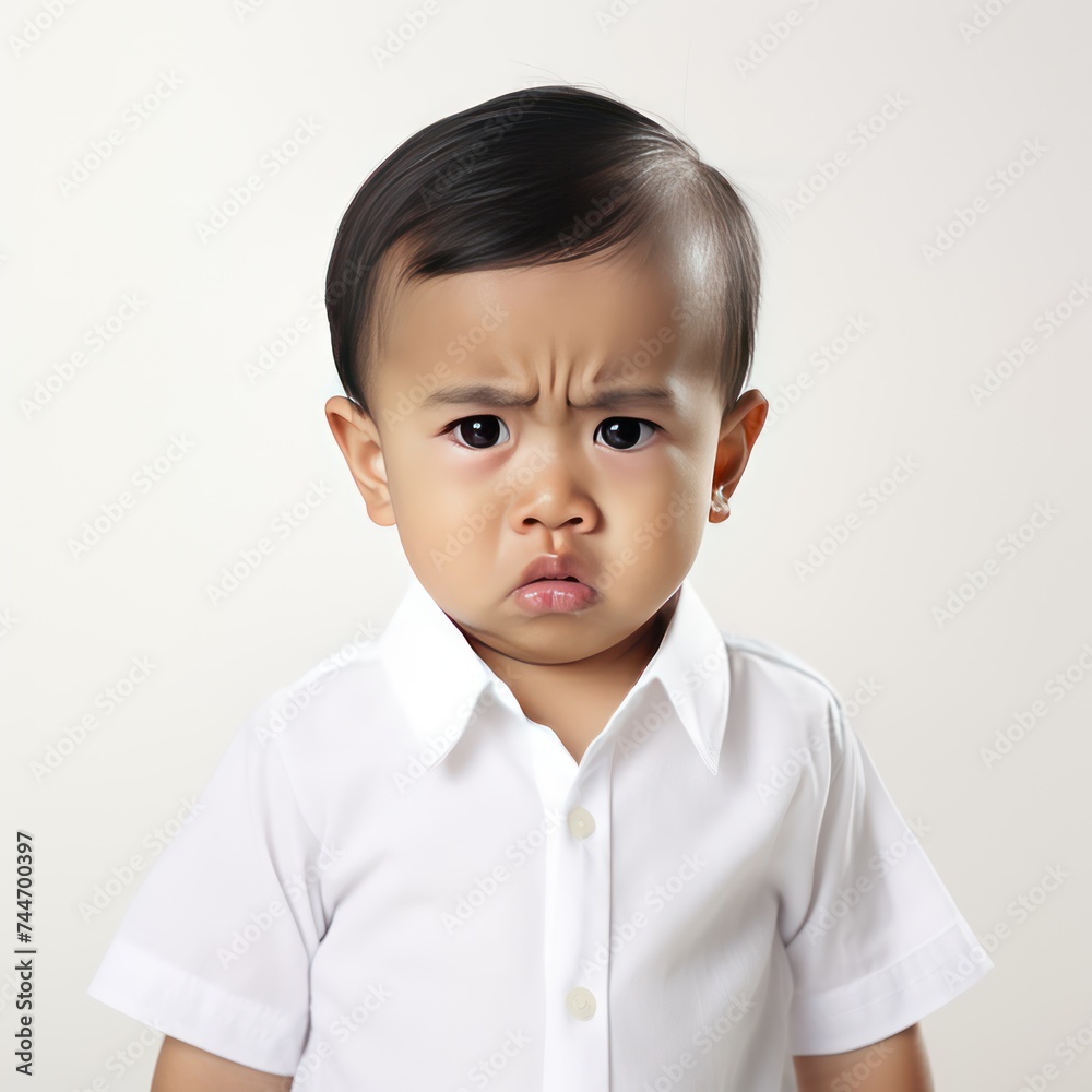 Adorable Indonesian Baby Boy Expressing Anger on White Background Adorable Indonesian Baby Boy Expressing Anger on White Background