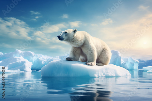 A polar bear on an ice floe. Melting iceberg