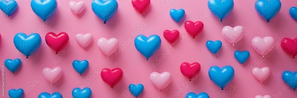 heart shaped pink and blue balloons