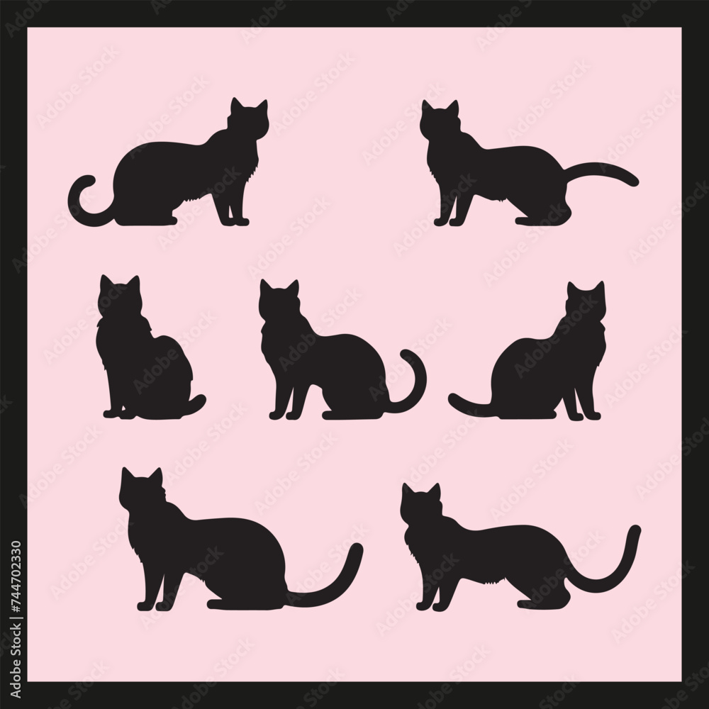 Milo cat silhouette set Clipart on a hex color background