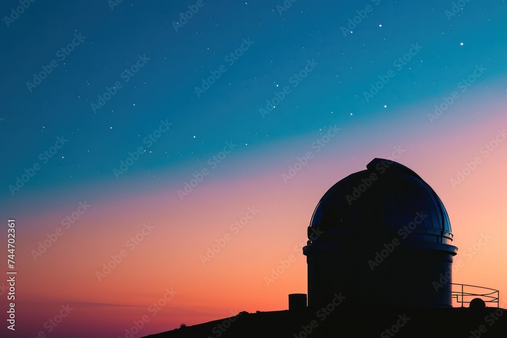 a quiet observatory at twilight the dome silhouetted against a gradient sky waiting to unlock the secrets of the night