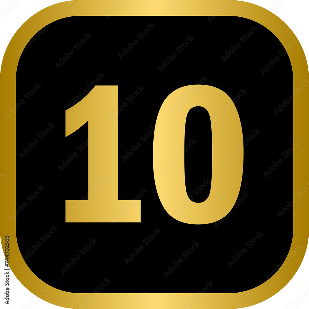 Golden number 10 with square frame Golden number 10 with square frame
