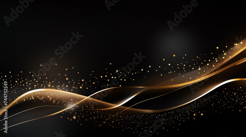 Elegant black background with gold lines and light effects, suitable for luxury design themes.