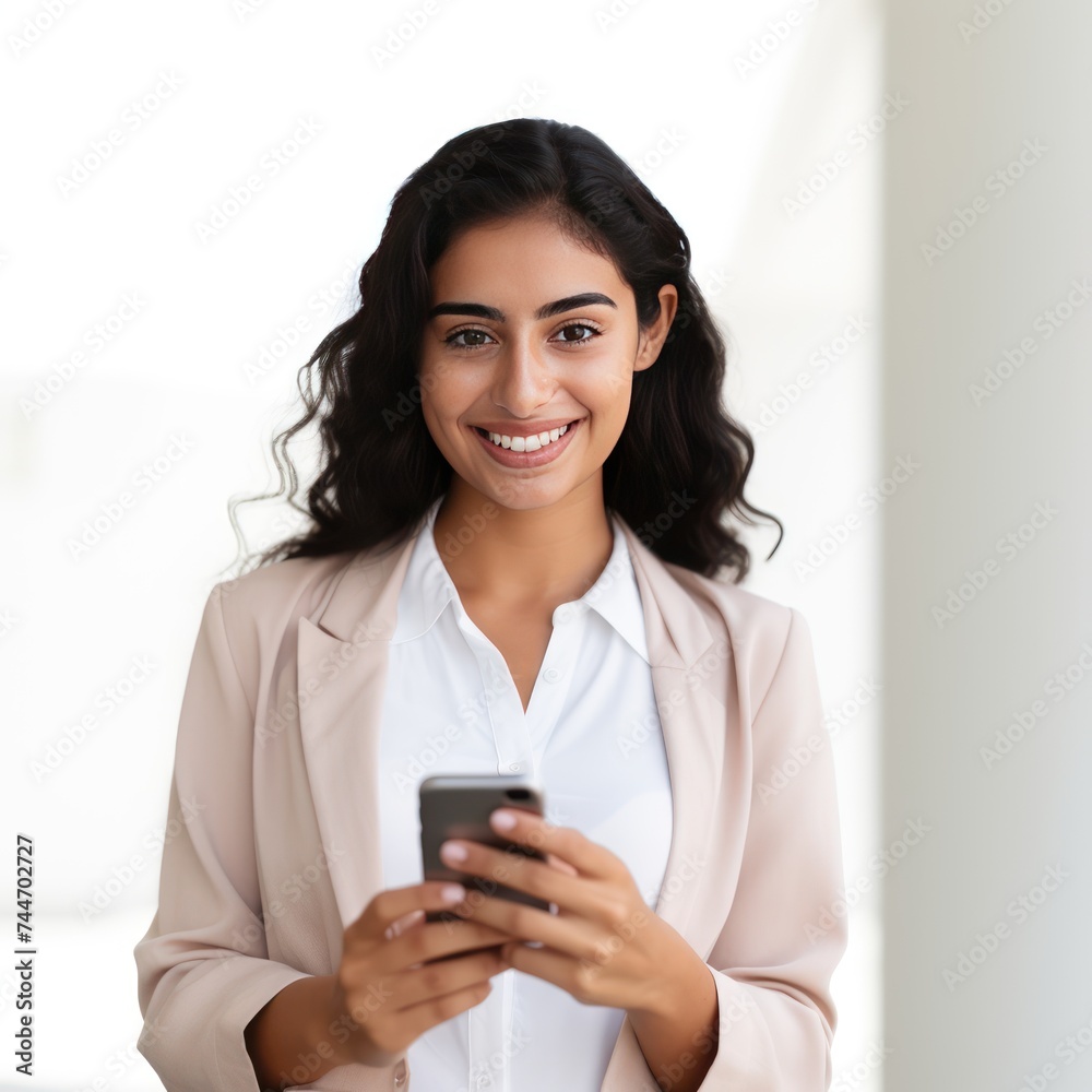 Stylish Latin Woman on Phone Isolated Portrait Stylish Latin Woman on Phone Isolated Portrait