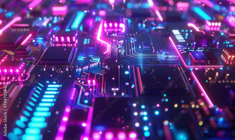 Obraz premium Futuristic Electronics Board Digital Background, Ideal for Tech Startups, Cybersecurity Campaigns, and Advanced Computing Seminars