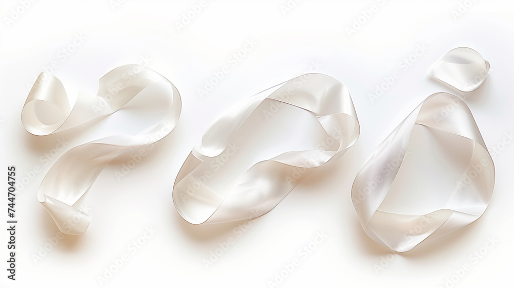 Set white ribbon curly isolated on white, clipping path Set white ribbon curly isolated on white, clipping path