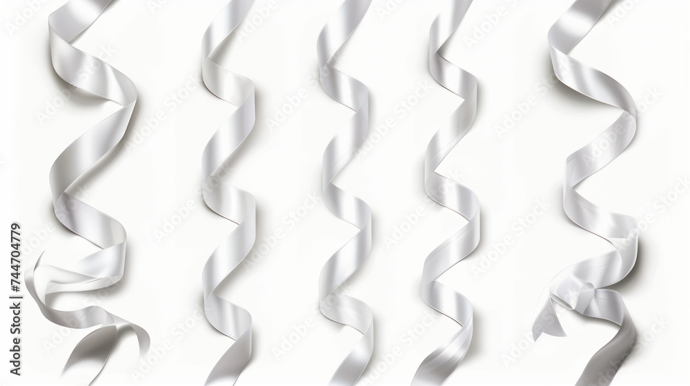 Set white ribbon curly isolated on white, clipping path Set white ribbon curly isolated on white, clipping path