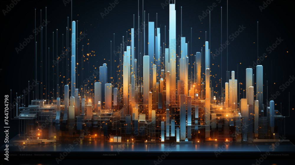 Abstract digital cityscape with dynamic lines and glowing nodes representing a futuristic smart city.
