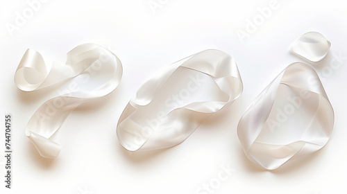 Set white ribbon curly isolated on white  clipping path