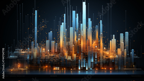Abstract digital cityscape with dynamic lines and glowing nodes representing a futuristic smart city. © amixstudio